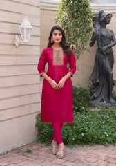 Elegant Maroon Cotton Kurti with Embroidered Neckline – Single Piece Top