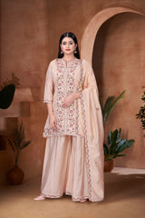 Peach Blossom Embroidered Cotton Dress Combo