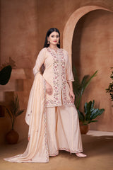 Peach Blossom Embroidered Cotton Dress Combo