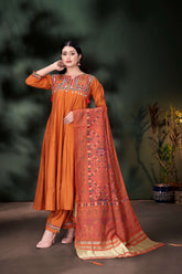 Majestic Marigold Embroidered Cotton Dress Combo