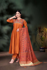 Majestic Marigold Embroidered Cotton Dress Combo