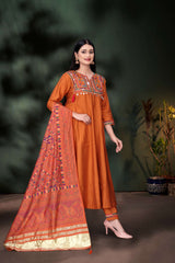 Majestic Marigold Embroidered Cotton Dress Combo