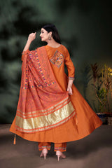 Majestic Marigold Embroidered Cotton Dress Combo
