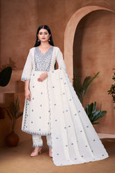 White Blossom Embroidered Cotton Dress Combo