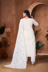 White Blossom Embroidered Cotton Dress Combo