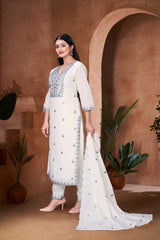 White Blossom Embroidered Cotton Dress Combo