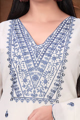 White Blossom Embroidered Cotton Dress Combo