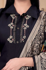 Midnight Elegance Embroidered Cotton Dress Combo