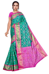 Vibrant Patola Silk Saree in Green and Pink