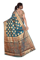 Opulent Organza Silk Saree in Teal with Gold Zari Work